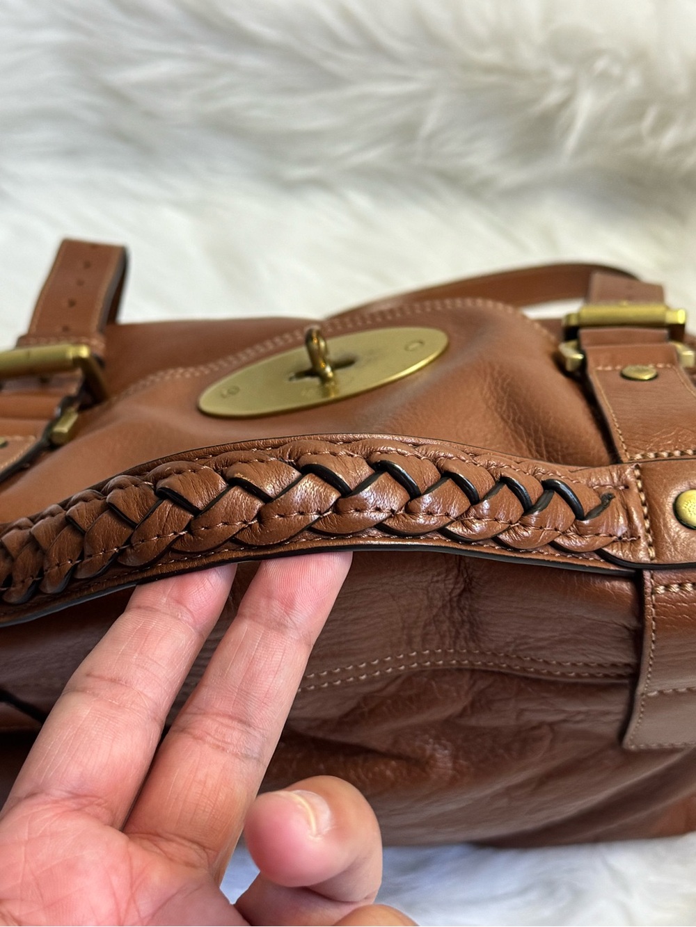 Brown Leather Satchel with Gold Hardware - Picture 4 of 16